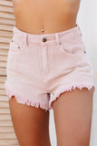 Shesways®Summer Stories High Rise Frayed Hem Denim Shorts (Rose)