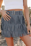 Shesways®Spotlight Stealer Rhinestone Fringe Mini Skort (Denim Blue)