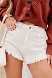 Shesways®Summer Stories High Rise Frayed Hem Denim Shorts (Ecru)