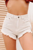 Shesways®Summer Stories High Rise Frayed Hem Denim Shorts (Ecru)