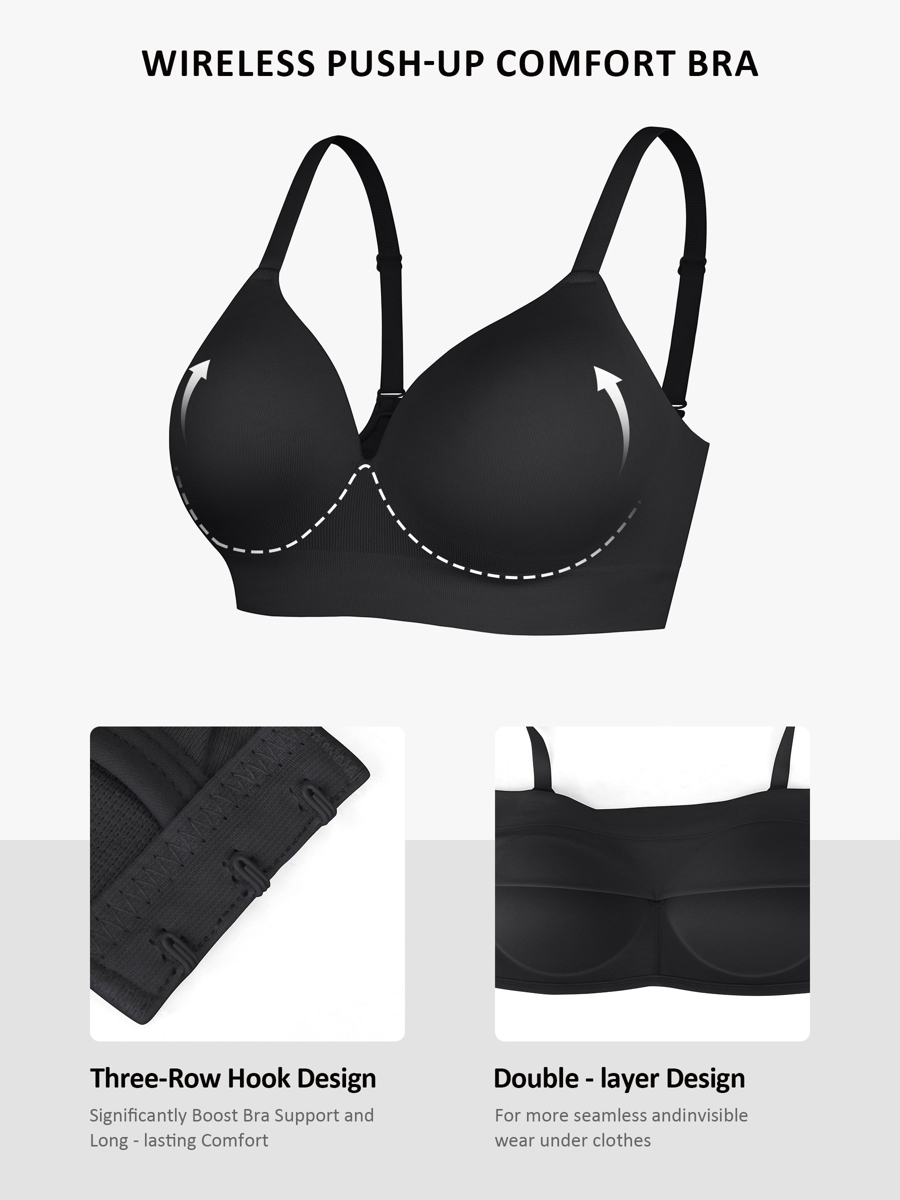 Shesways® Seamless Wireless Push Up Bra – Full Coverage Comfort