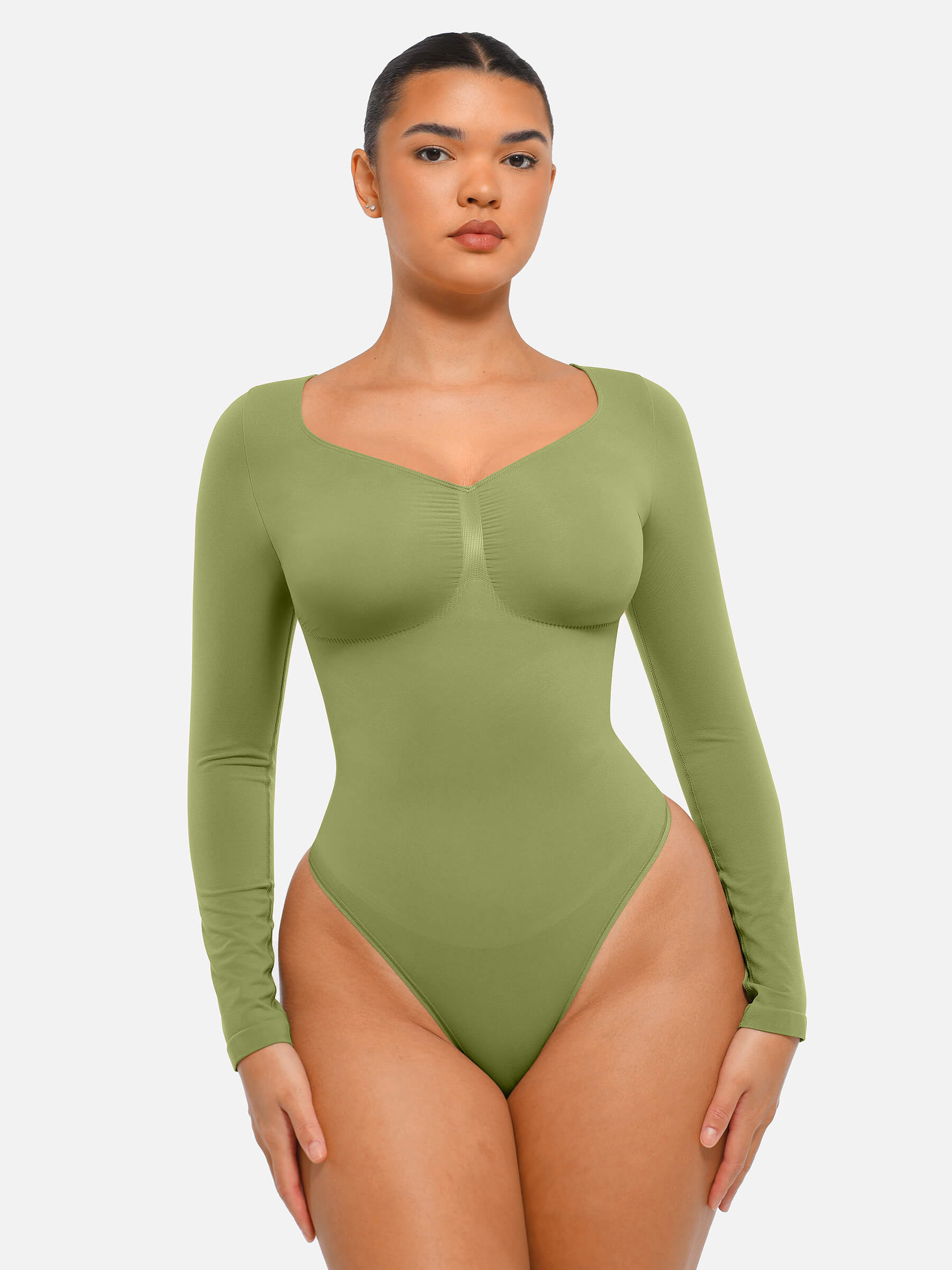 Shesways® Seamless Long Sleeve Tummy Control Thong Bodysuit