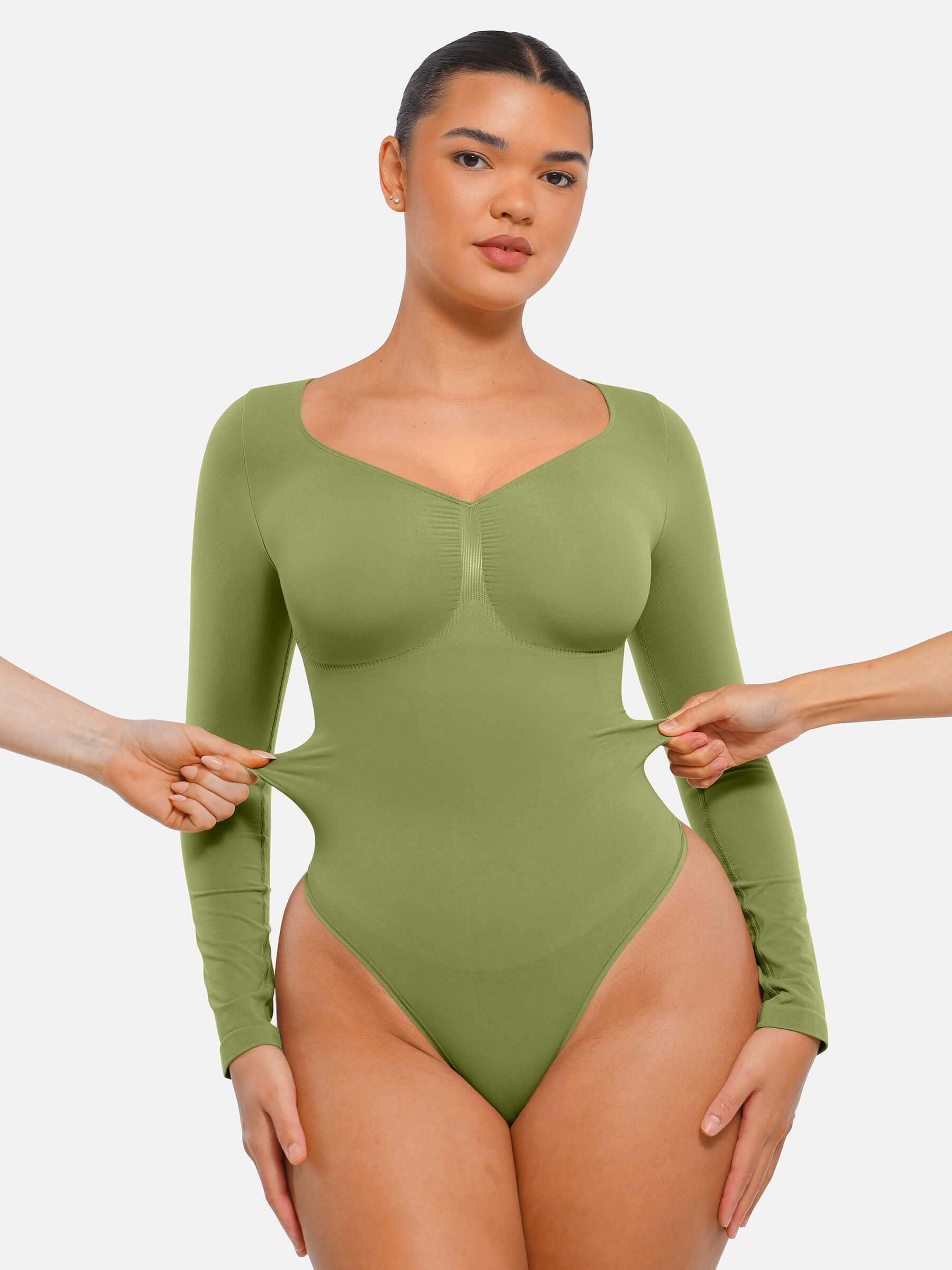 Shesways® Seamless Long Sleeve Tummy Control Thong Bodysuit