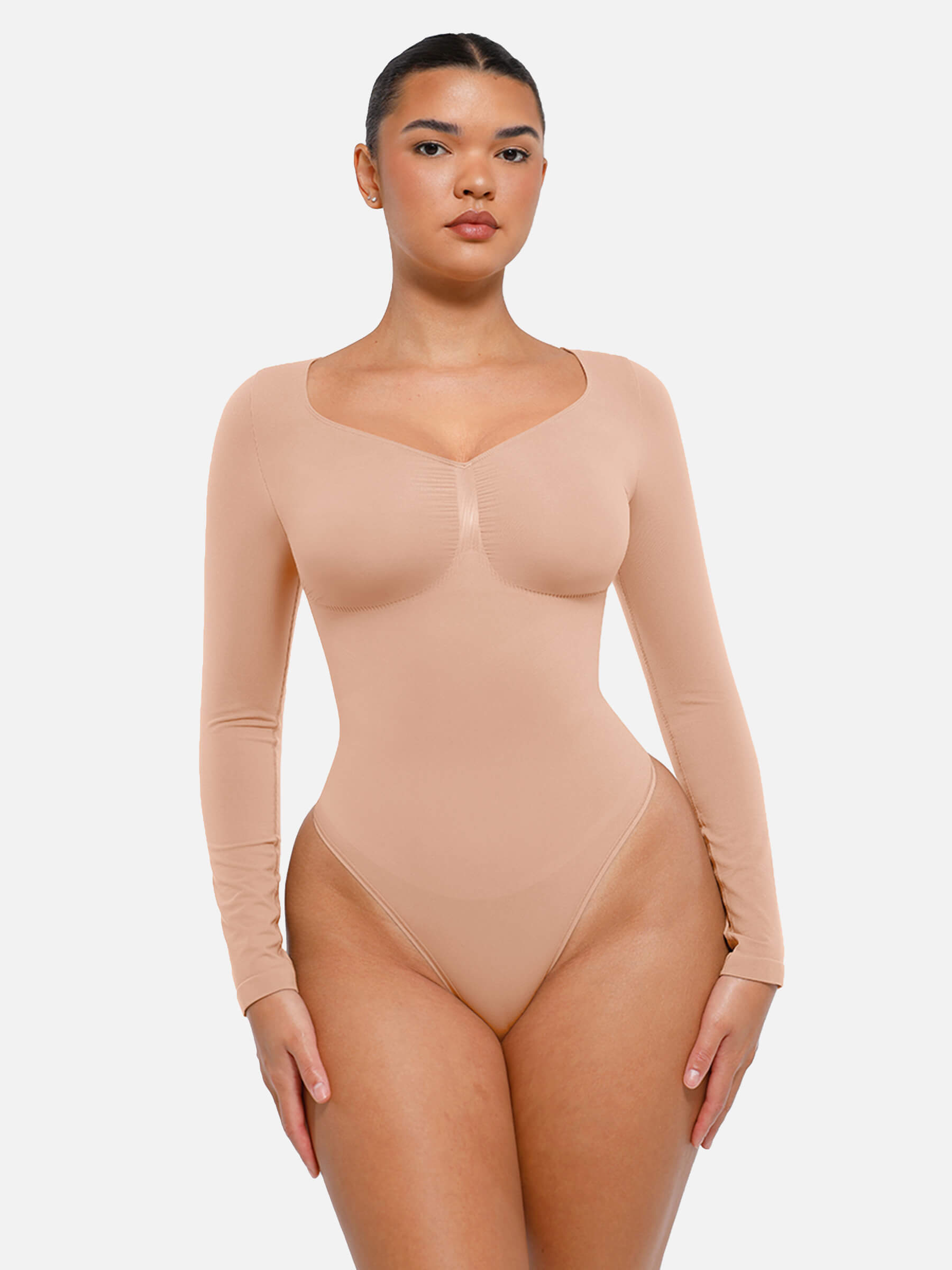 Shesways® Seamless Long Sleeve Tummy Control Thong Bodysuit