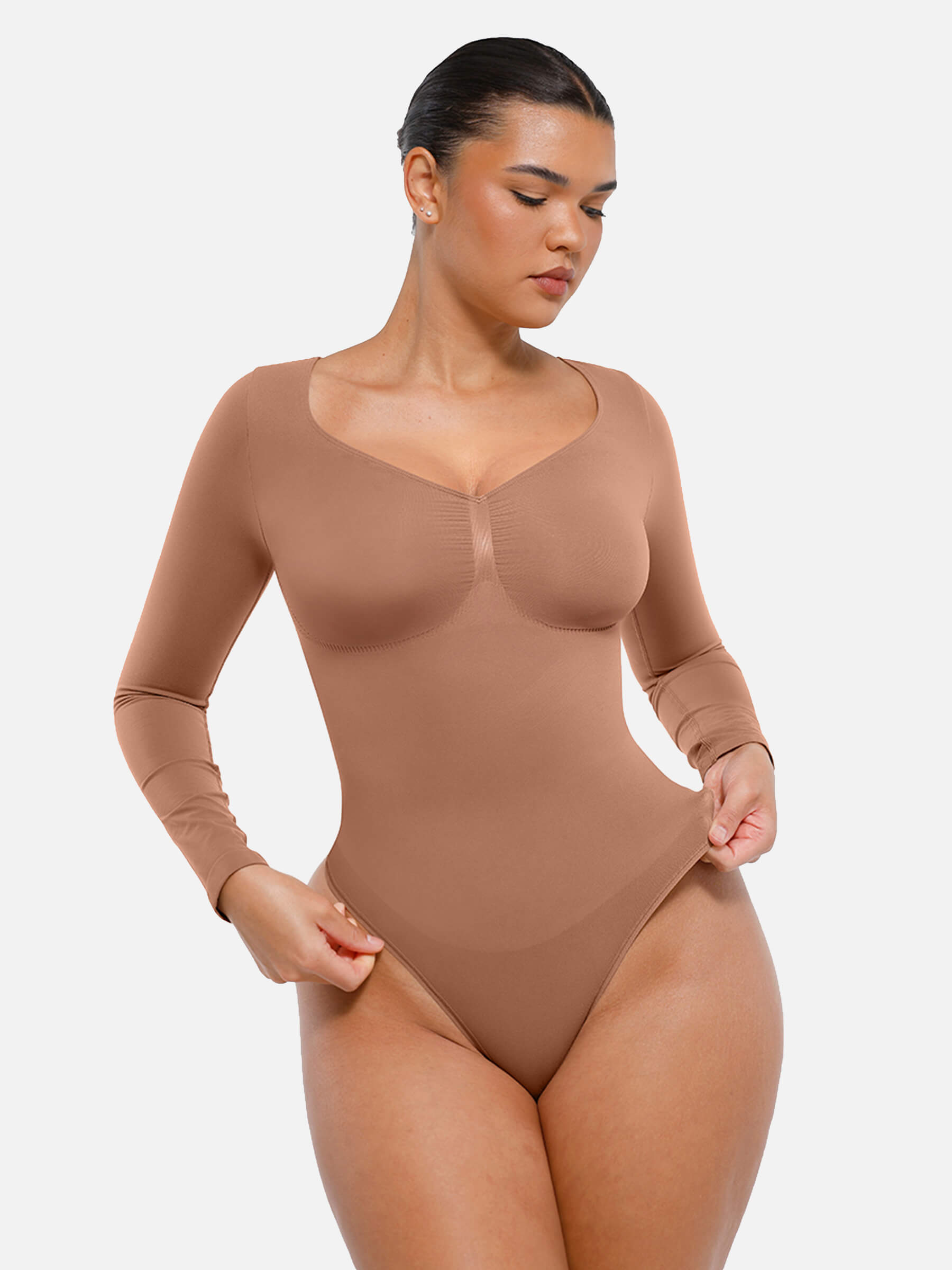 Shesways® Seamless Long Sleeve Tummy Control Thong Bodysuit