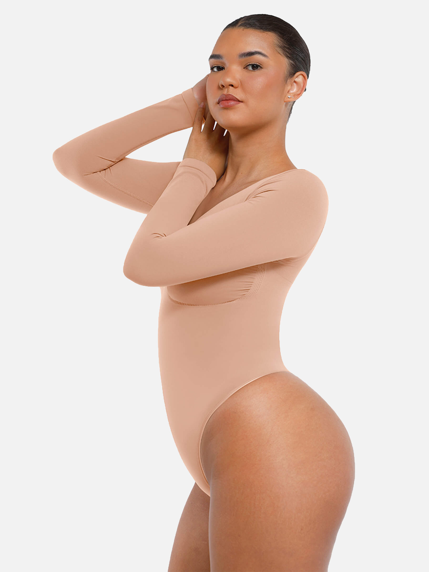 Shesways® Seamless Long Sleeve Tummy Control Thong Bodysuit