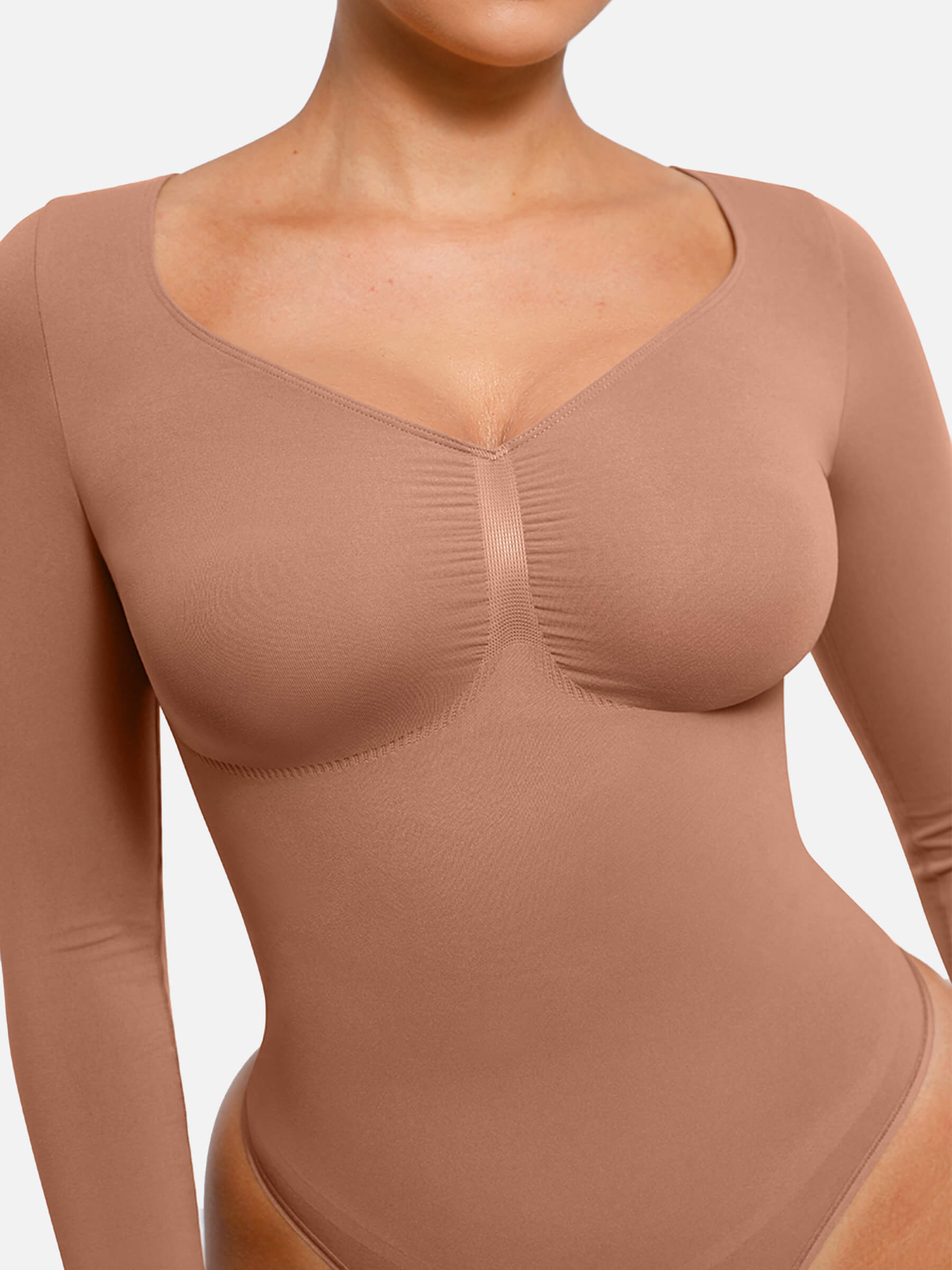 Shesways® Seamless Long Sleeve Tummy Control Thong Bodysuit