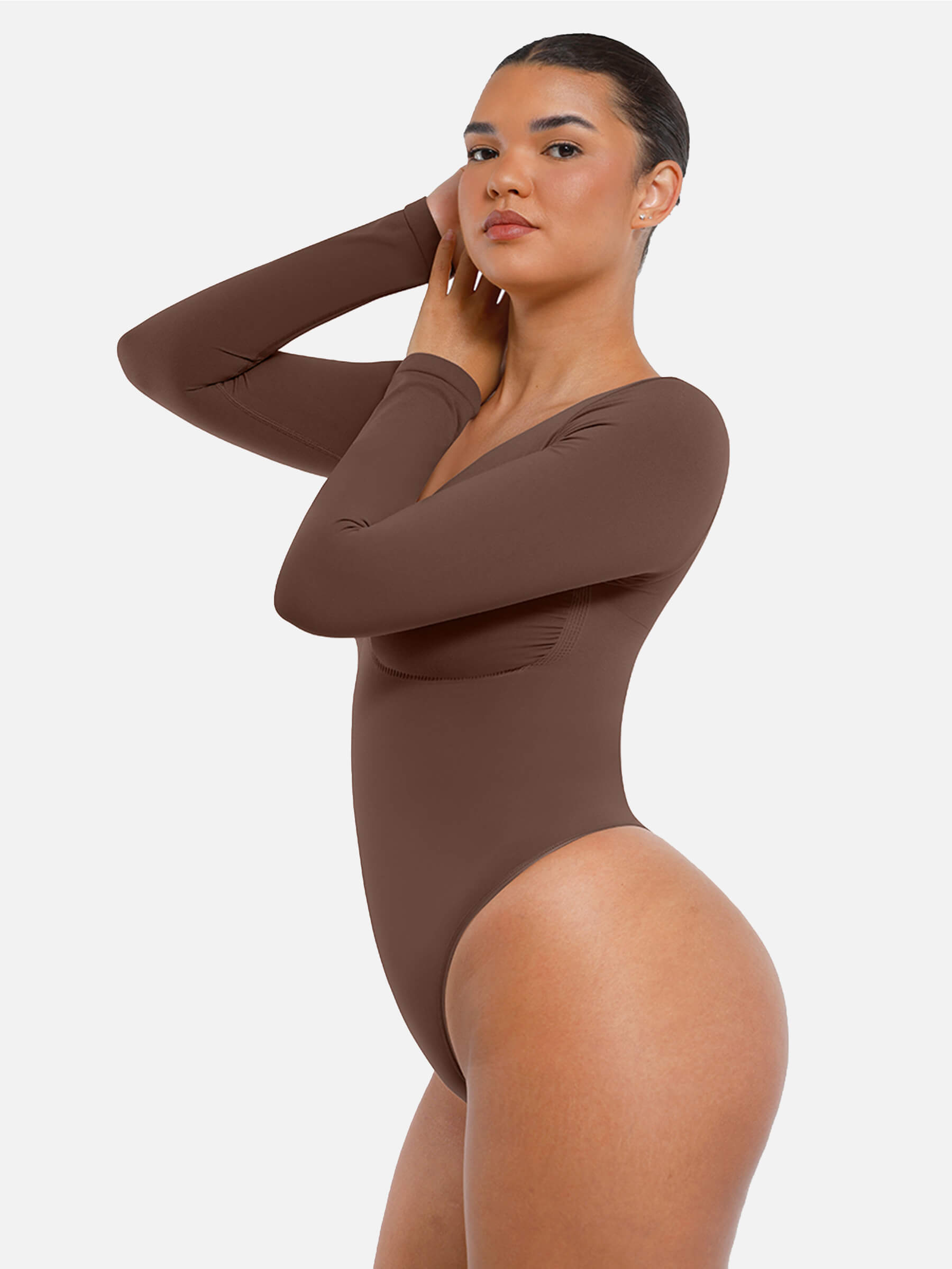 Shesways® Seamless Long Sleeve Tummy Control Thong Bodysuit