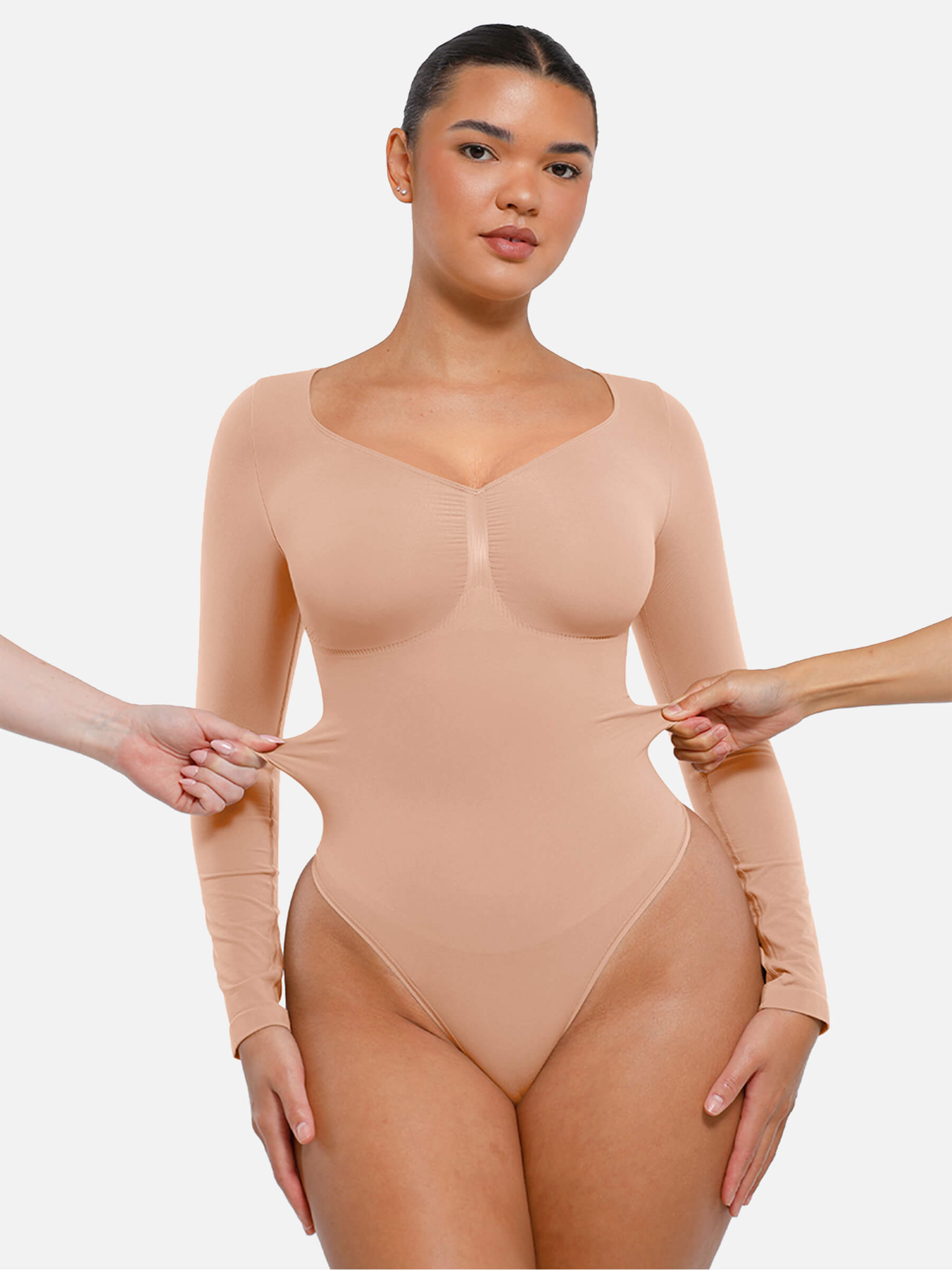 Shesways® Seamless Long Sleeve Tummy Control Thong Bodysuit
