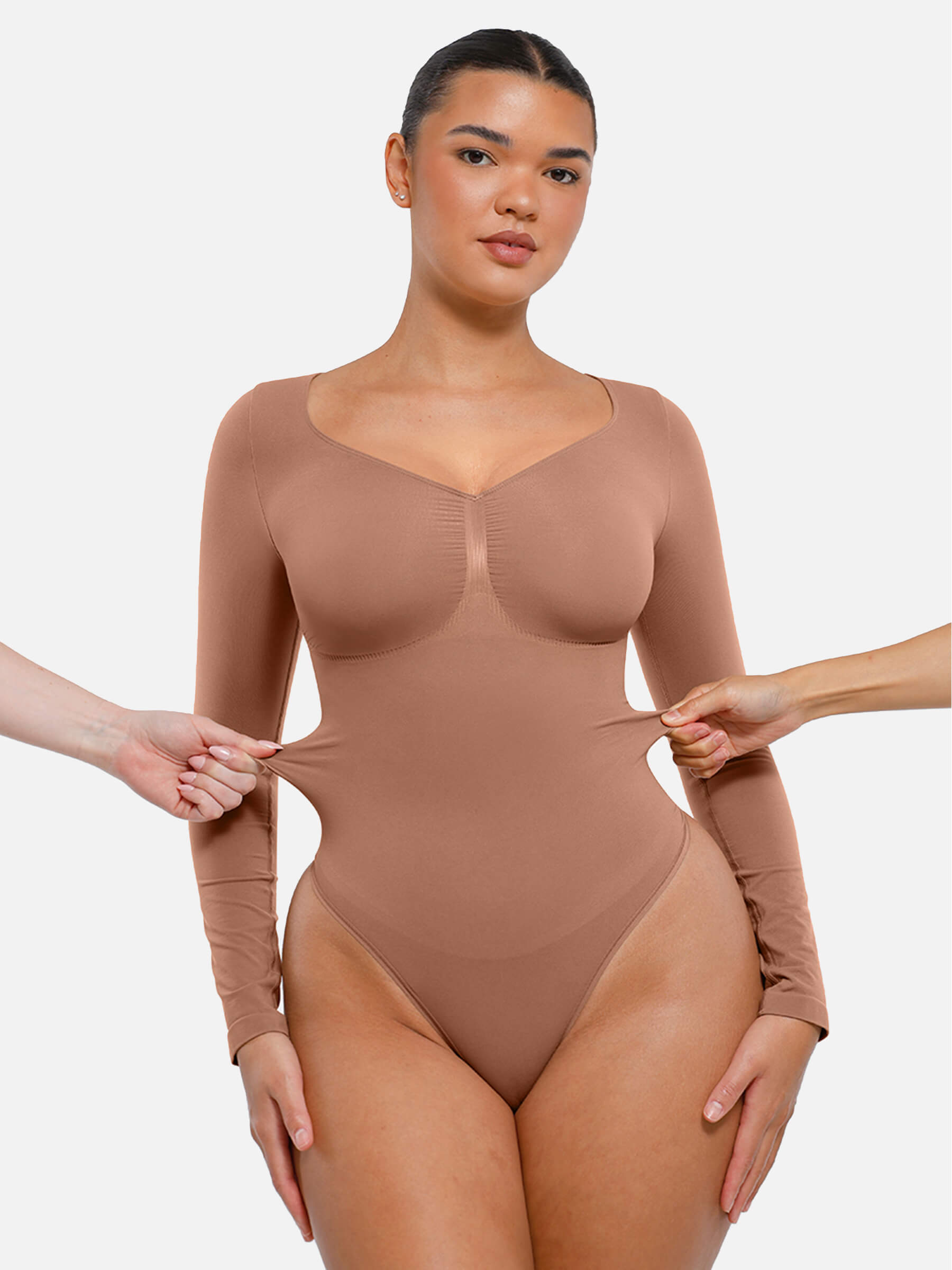Shesways® Seamless Long Sleeve Tummy Control Thong Bodysuit