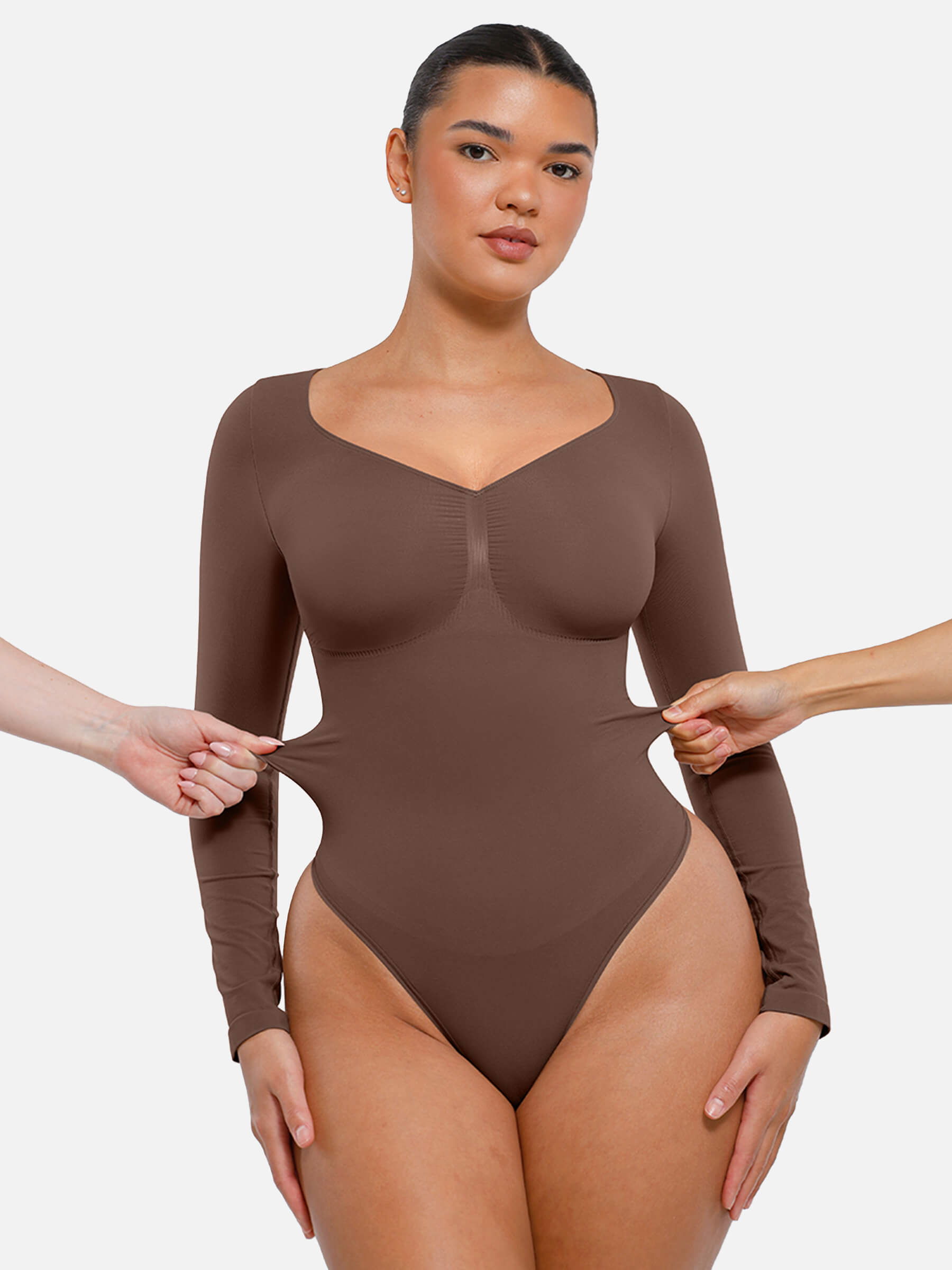 Shesways® Seamless Long Sleeve Tummy Control Thong Bodysuit