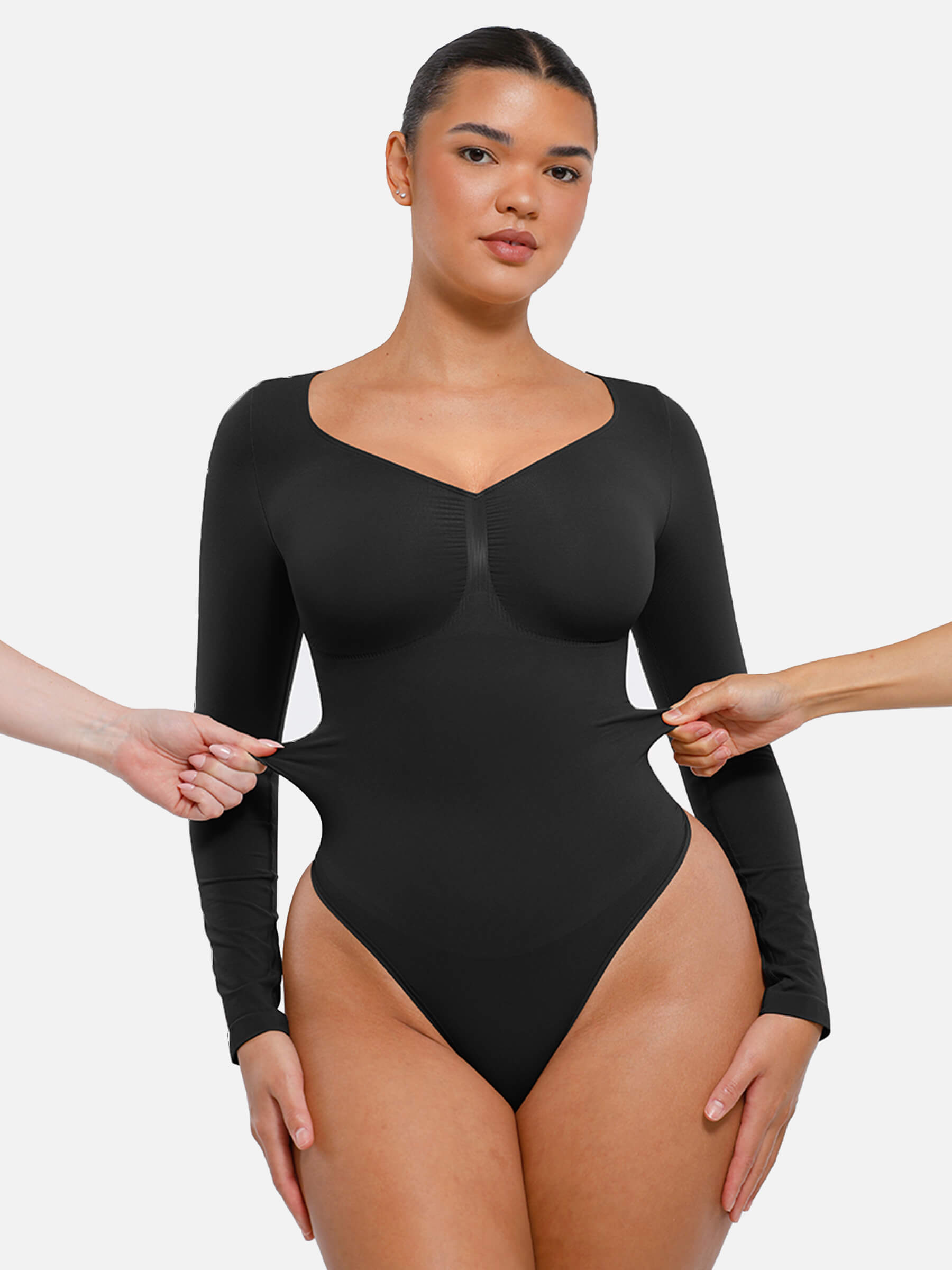 Shesways® Seamless Long Sleeve Tummy Control Thong Bodysuit