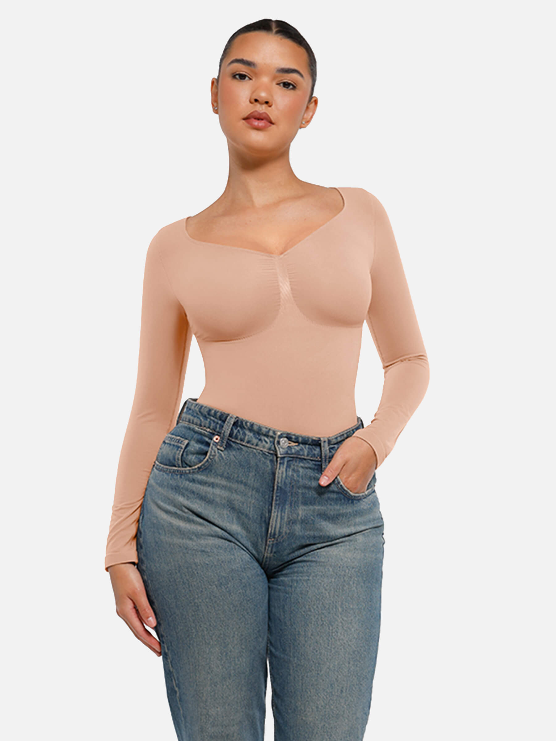Shesways® Seamless Long Sleeve Tummy Control Thong Bodysuit