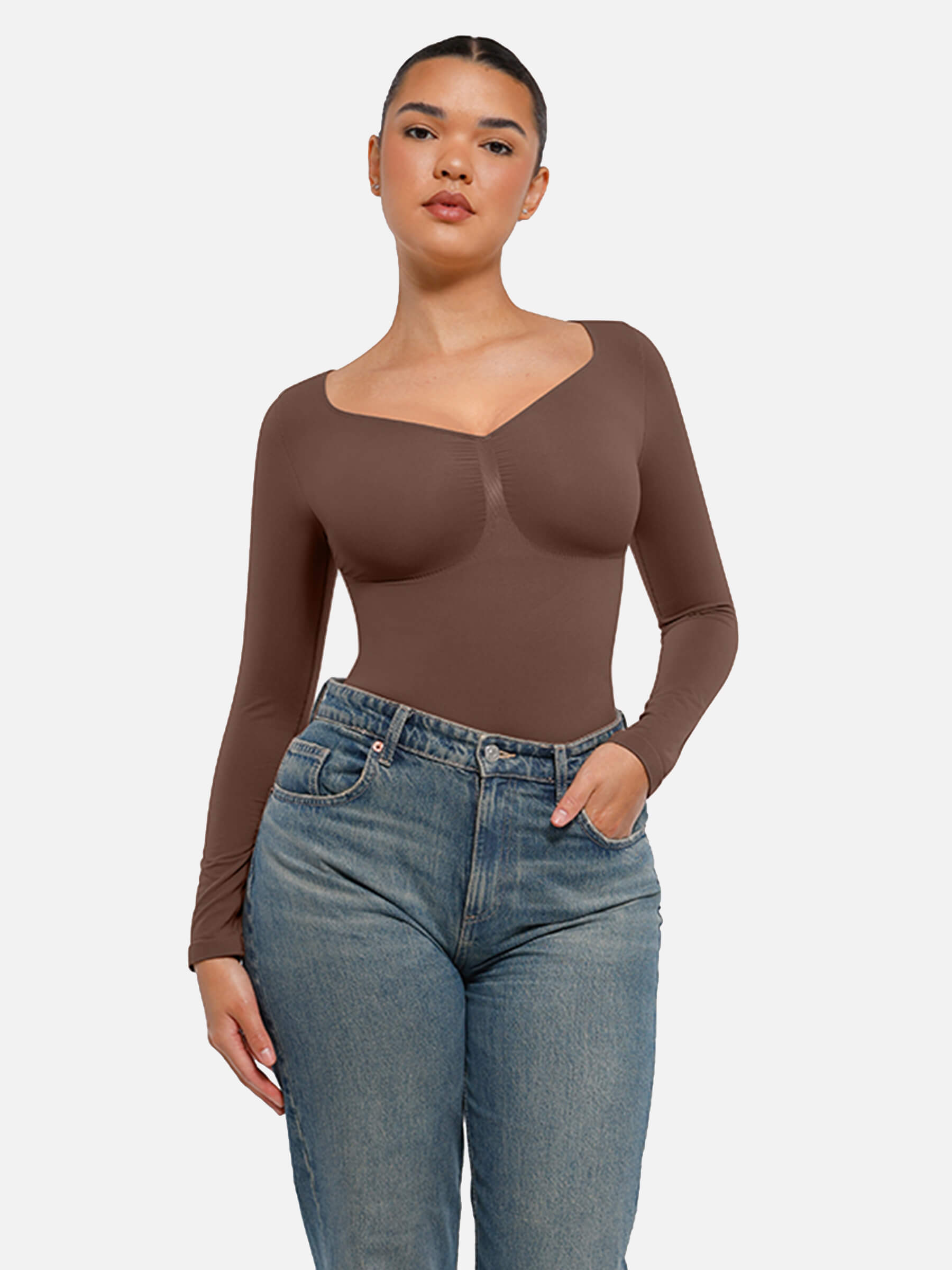 Shesways® Seamless Long Sleeve Tummy Control Thong Bodysuit