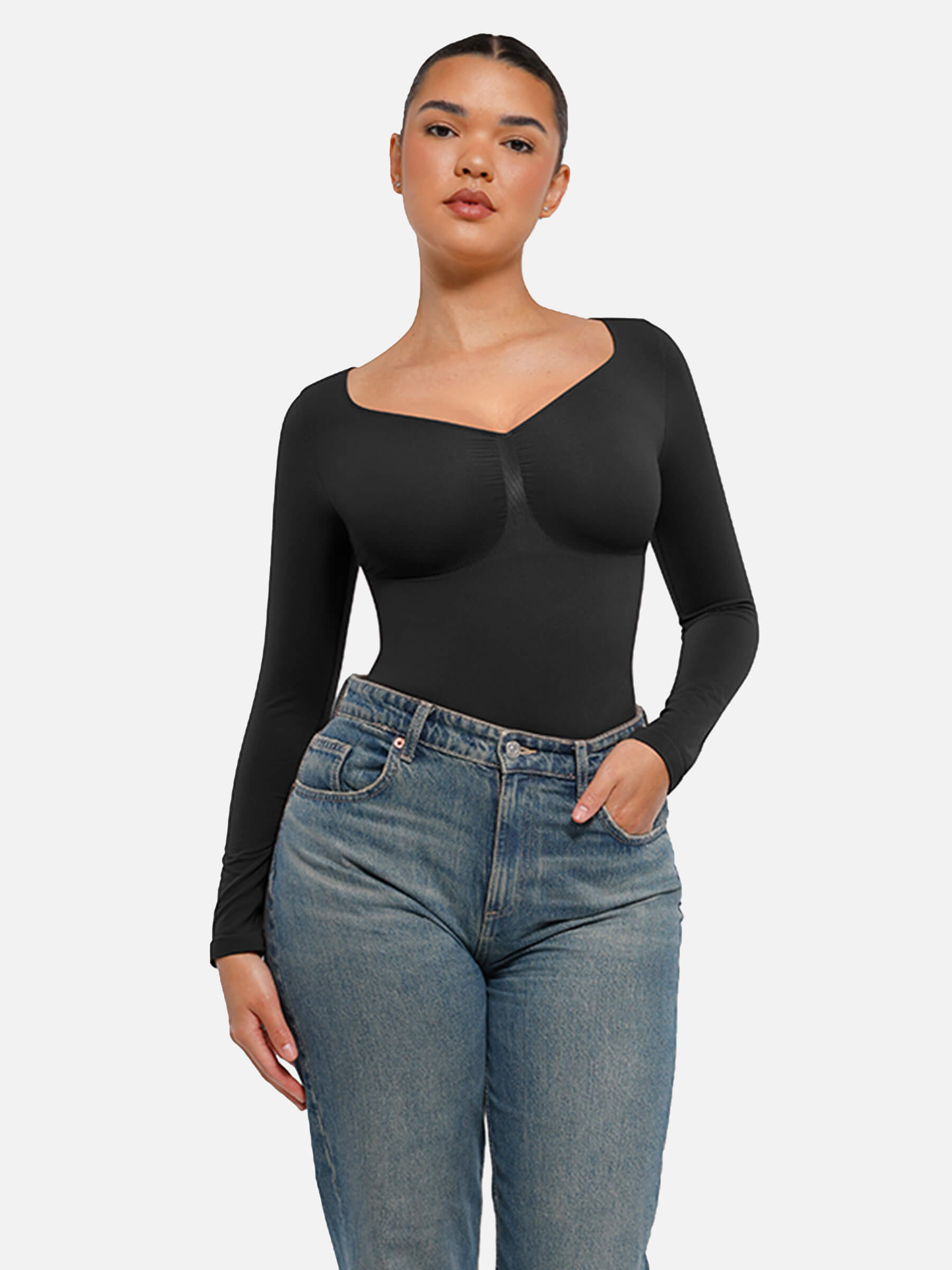 Shesways® Seamless Long Sleeve Tummy Control Thong Bodysuit