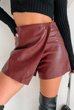 Shesways®Love Crazed Faux Leather Wrap Skort (Bordeaux)