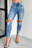 Shesways®Denver Mid-Rise Distressed Skinny Jeans (Medium Denim)