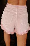 Shesways®Summer Stories High Rise Frayed Hem Denim Shorts (Rose)