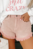 Shesways®Summer Stories High Rise Frayed Hem Denim Shorts (Rose)