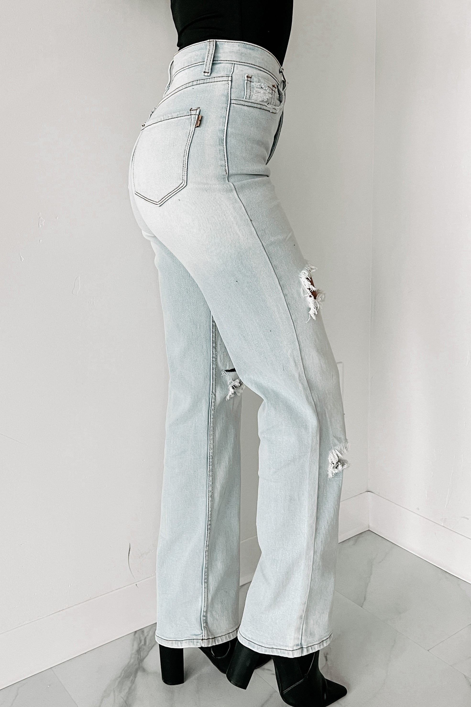 Shesways®Only Good Days High Rise Distressed Wide Leg Jeans (Light)