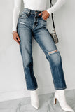 Shesways®Into It Distressed High Rise 90s Straight Leg Jeans (Medium Dark)