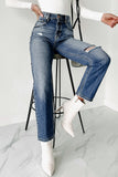 Shesways®Into It Distressed High Rise 90s Straight Leg Jeans (Medium Dark)