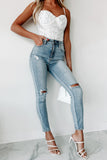 Shesways®Say It Louder High Rise Distressed Cello Skinny Jeans (Light Denim)