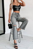 Shesways®What A Rush High Rise Distressed Special A Mom Jeans (Grey)