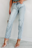 Shesways®Emery Mid-Rise Crop Straight Sneak Peak Jeans (Light)