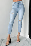 Shesways®Darcy Sneak Peek High Rise Crop Skinny Jeans (Light Wash)