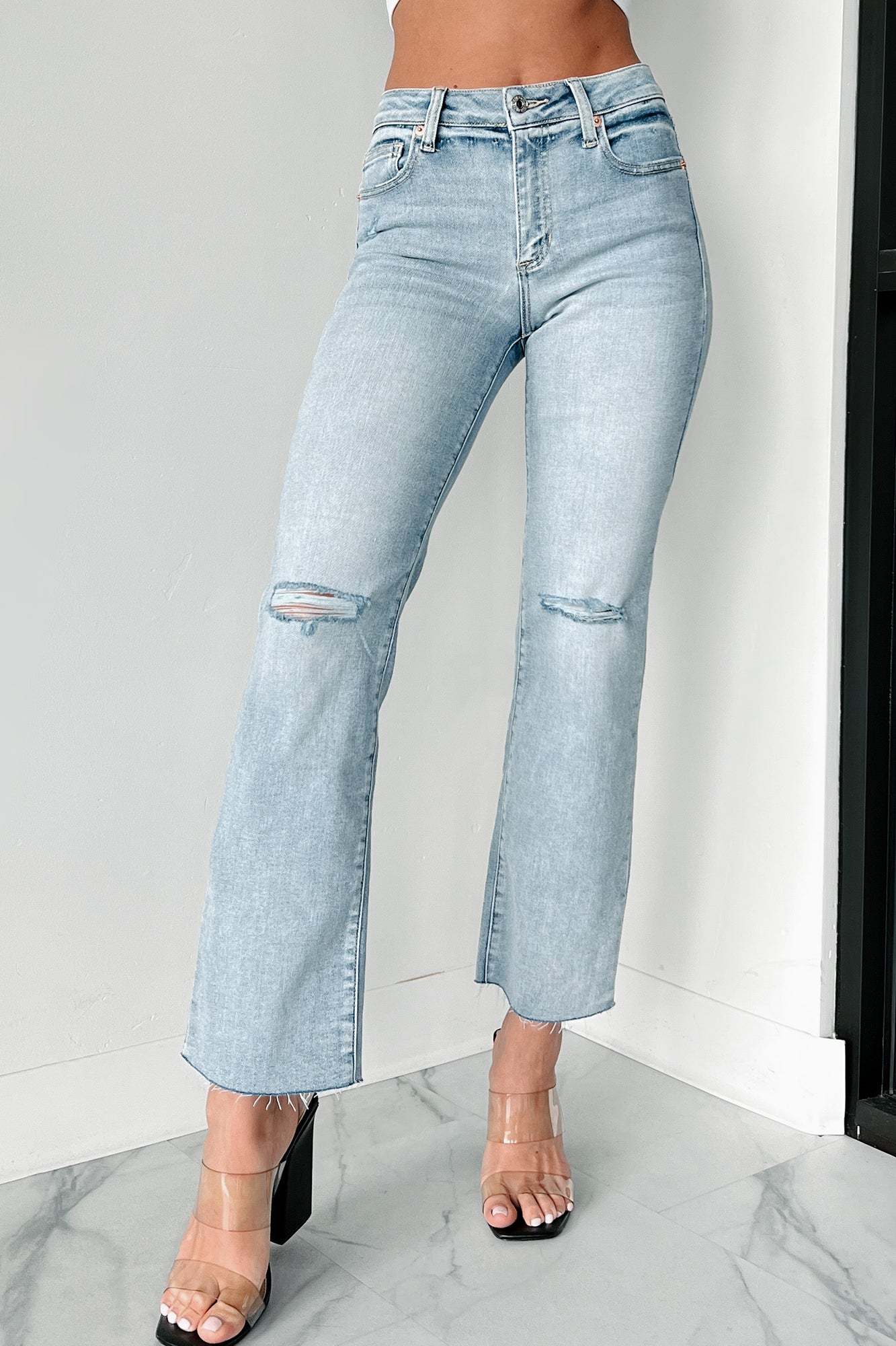 Shesways®Coen Mid-Rise Slim Straight Sneak Peek Jeans (Light Vintage)