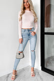 Shesways®Say It Louder High Rise Distressed Cello Skinny Jeans (Light Denim)