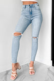 Shesways®Say It Louder High Rise Distressed Cello Skinny Jeans (Light Denim)