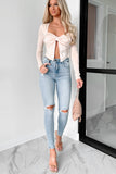 Shesways®Say It Louder High Rise Distressed Cello Skinny Jeans (Light Denim)