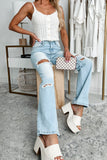 Shesways®Only Good Days High Rise Distressed Wide Leg Jeans (Light)