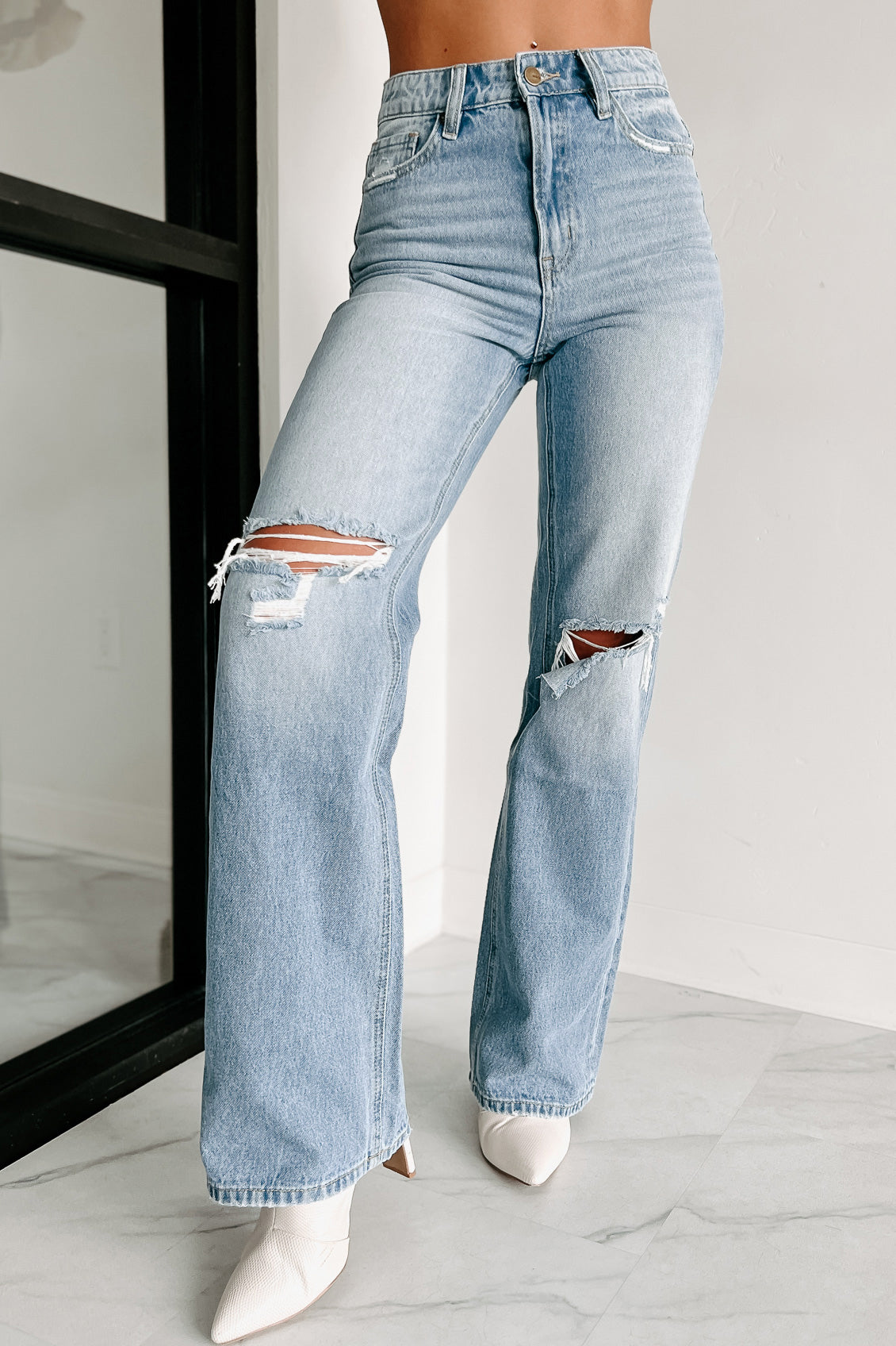 Shesways®Linus High Rise 90s Vintage Flare Jeans (Medium-Light)