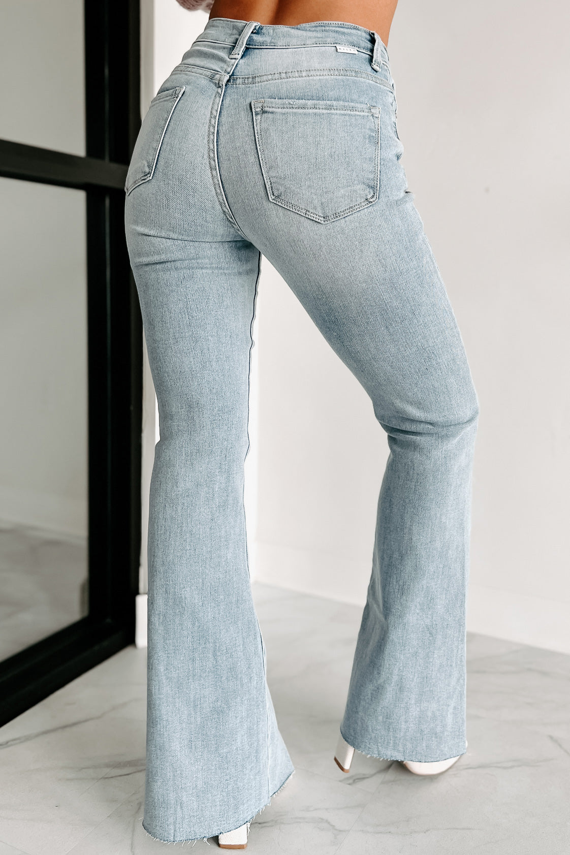 Shesways®Calliope High Rise Split Hem Risen Flare Jeans (Light)