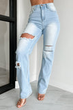 Shesways®Only Good Days High Rise Distressed Wide Leg Jeans (Light)