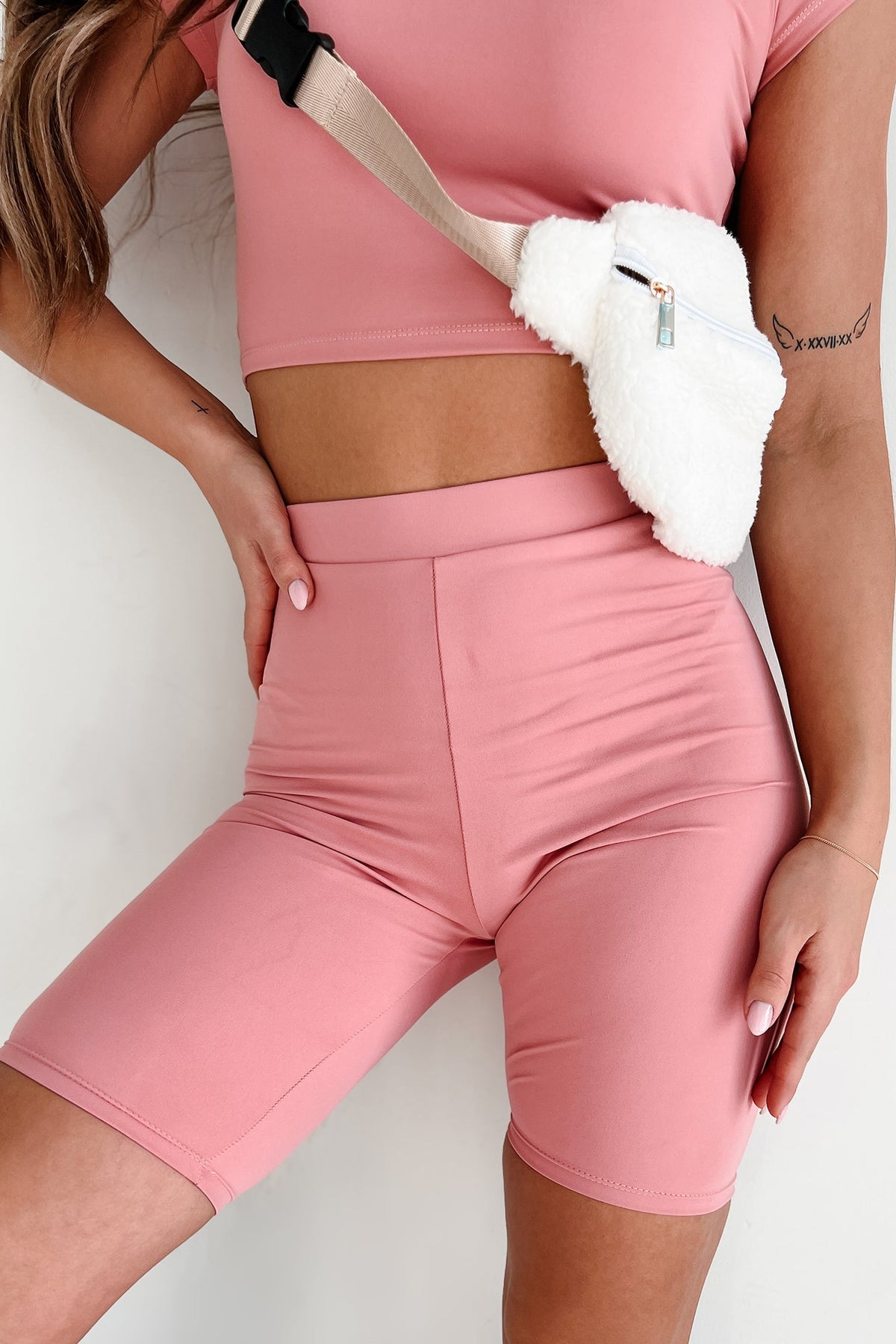 Shesways®Hustle For The Muscle High Waist Biker Shorts (Rose)