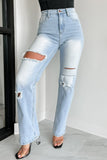 Shesways®Only Good Days High Rise Distressed Wide Leg Jeans (Light)