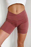 Shesways®Stronger Than Your Excuse Cross-Waist Biker Shorts (Dusty Cedar)