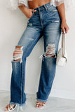 Shesways®Genevieve High Rise Distressed Straight Leg Jeans (Medium)