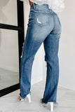 Shesways®Genevieve High Rise Distressed Straight Leg Jeans (Medium)