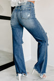 Shesways®Genevieve High Rise Distressed Straight Leg Jeans (Medium)