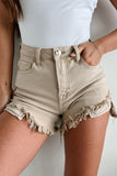 Shesways®Fresh Take High Rise Distressed Risen Denim Shorts (Sand)