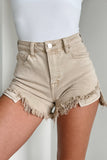 Shesways®Fresh Take High Rise Distressed Risen Denim Shorts (Sand)