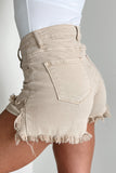 Shesways®Fresh Take High Rise Distressed Risen Denim Shorts (Sand)