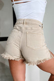 Shesways®Fresh Take High Rise Distressed Risen Denim Shorts (Sand)