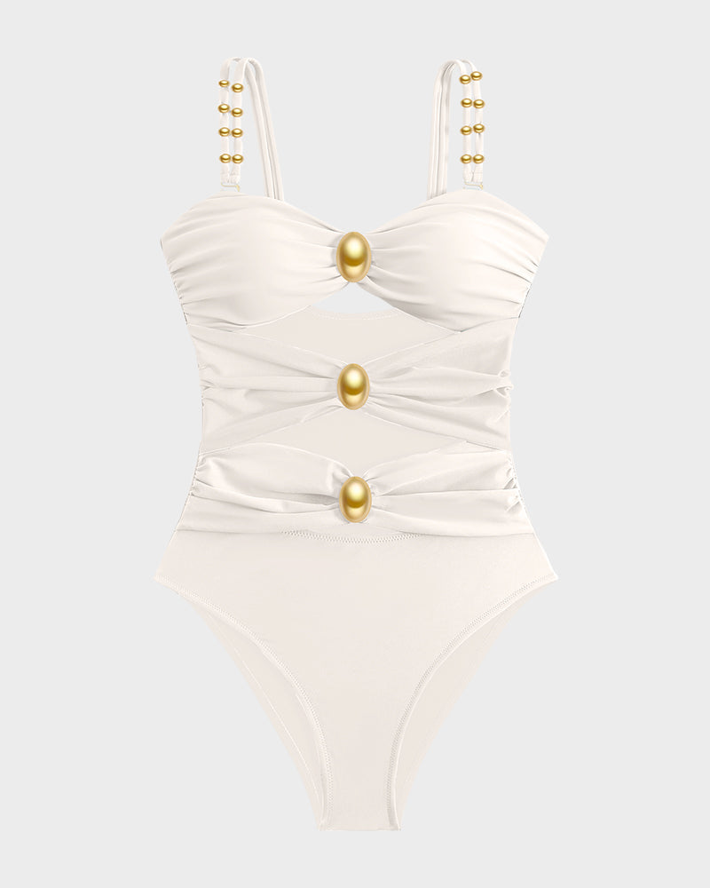 Shesways®Elegant Cut-Out One-Piece with Gold Accents Swimsuit