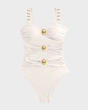 Shesways®Elegant Cut-Out One-Piece with Gold Accents Swimsuit